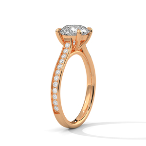 Bague en diamant faite à la main pour femmes, en or rose massif 14 carats oxydé, sertie de quatre griffes, diamant rond de laboratoire. - Product Image 2