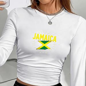 Camiseta de Manga Larga para Mujer con Estampado de Bandera de Jamaica Estilo Y2K Grunge, Tejido de Punto - Product Image 3