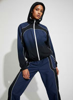 Conjunto Deportivo Unisex con Capucha, Azul y Negro, con Cierre de Cremallera, Estilo Deportivo, Transpirable, de Poliéster, para Otoño