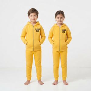 Conjunto Deportivo Amarillo para Niños, Sudadera con Capucha y Pantalones, Cierre Completo, Ropa Casual Unisex para Niños, Otoño, 100% Algodón, Alta Calidad, Venta al Por Mayor - Product Image 3
