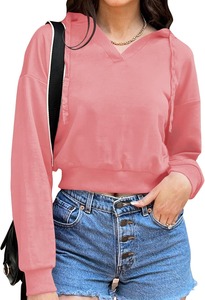 Sudaderas con Capucha Cortas Casuales de Alta Calidad Personalizadas para Mujer, 100% Algodón de Felpa - Product Image 4