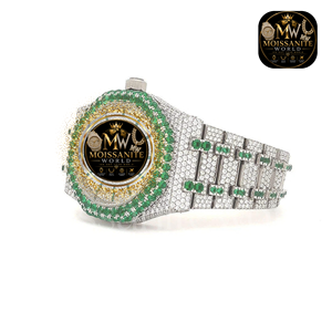 Reloj de cuarzo Green Diamond de primera calidad para hombre con caja de acero inoxidable con incrustaciones, detalles brillantes en el dial y estilo contemporáneo - Product Image 3