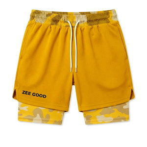 Nouveaux shorts de sport pour hommes, personnalisés, solides, décontractés, doublés, à double couche, avec poches, séchage rapide, athlétiques, 2 en 1, pour la salle de sport - Product Image 1