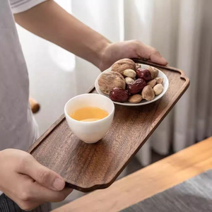 Wholesale Custom Hotel <b>Breakfast</b> Serving Tray Touch Food Acacia Wooden Tray with Tea Mat - Product Image 3