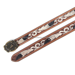 Ceinture en cuir pleine fleur unisexe de luxe, colorée, sculptée et peinte à la main, style western, pour jeans ou pantalon - Product Image 3