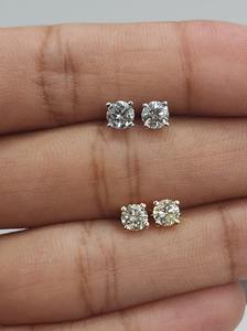 Pendientes de Diamante Cultivado en Laboratorio de Corte Redondo de 0.50ct, Oro Amarillo Sólido de 14K, Regalo para Mujer, Aniversario de Bodas, Fiesta - Product Image 5