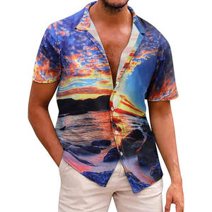 Vente en gros de chemises d'été pour hommes impression personnalisée impression 3D complète séchage rapide vêtements décontractés tricotés anti-rides vêtements de plage respirants - Product Image 2