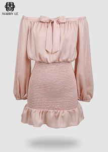 Vestido Rosa Bebé Satinado con Hombros Descubiertos y Lazo hasta la Rodilla MD26, Estilo Casual de Negocios, Elegante, Seguro, para Uso Diario, Lavable y Transpirable - Product Image 4