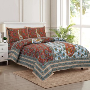 Ensemble de literie moderne Marwad Floral 100% coton 200TC fait main, imprimé au bloc, anti-acariens, personnalisé, toutes saisons - Product Image 3