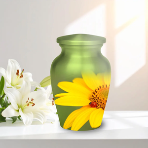 Green Sunflower Metal Urn <b>Keepsake</b> Cremation Vessel with Velvet Drawstring Bag Sympathy <b>Memorial</b> Decoration - Product Image 5