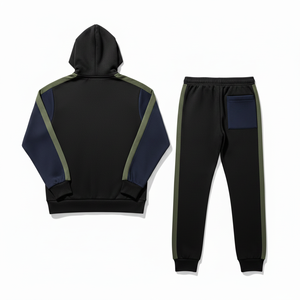Ensemble de survêtement personnalisé pour homme, sweat à capuche zippé et pantalon de jogging, deux pièces, sportswear patchwork, tenue décontractée athlétique pour le jogging - Product Image 2