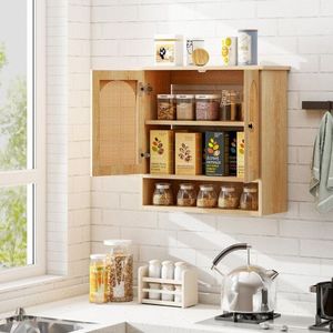 Mobile da Bagno Moderno in Legno con Ante in Rattan PE, Ripiani Regolabili, Ecologico e Salvaspazio per Hotel e Ville - Product Image 2