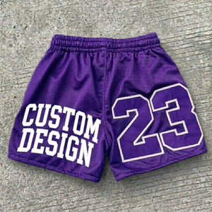 Shorts décontractés pour hommes en coton épais, style streetwear, avec impression personnalisée par pulvérisation et motif vintage, avec cordon de serrage, vente en gros - Product Image 2