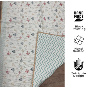 <b>Car</b> Design Organic Pure Cotton All-Season Comfortable Reversible Jaipur Hand Block Printed Soft Baby Quilt Hypoallergenic - Product Image 3