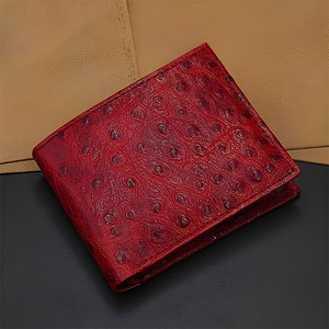 Red Ostrich Embossed Pattern Leather Bifold <b>Wallet</b> For <b>Men</b> Luxury <b>Card</b> Holder Slim Multi Slot Durable Pocket Purse Cash Business - Product Image 1