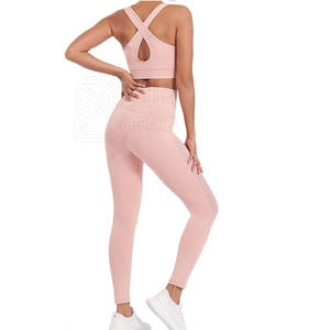 Conjunto de Yoga Elegante para Ropa Deportiva a la Moda, Colores Sólidos, Transpirable, Leggings de Cintura Alta, Top, Spandex/Algodón - Product Image 3