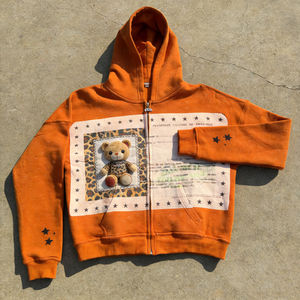 Sudadera con Capucha Oversize para Hombre, Diseño de Oso 3D, Detalle de Puntos Desgastados, Estilo Casual Urbano Vintage, 100% Algodón, Invierno - Product Image 4