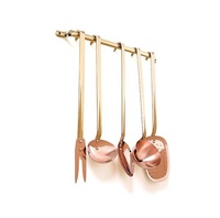 Koperen keukengereiset, 4-delig, metalen tang, lepel, soeplepel, zeef, hangend rek
