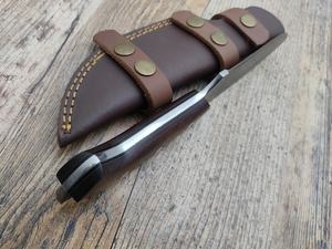 Couteau de chasse et de survie plein tang en acier Damas, lame pointue, manche en bois dur, étui en cuir, garantie 3 ans - Product Image 2