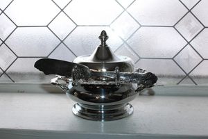 Antique Silverplate Round Butter Cheese Dish with Knife EG Webster Grape Pattern - Product Image 3