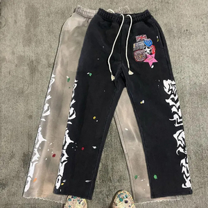 Pantalones con apliques bordados personalizados, estilo vintage de lujo, lavados con ácido, holgados, de algodón, descoloridos por el sol, con corte acampanado para hombre. - Product Image 1