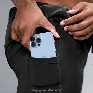 Shorts de sport noirs pour hommes, taille élastique, séchage rapide, avec poches, logo personnalisable au dos - Product Image 6