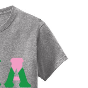 T-shirt Heather Gray AKA Color Block avec lettres grecques pour femme, en coton, à manches courtes, col rond, décontracté, avec motif graphique, doux et confortable - Product Image 4