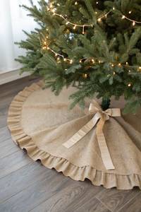 Falda de Terciopelo Borgoña para Árbol de Navidad con Borde Plisado y Volantes, Lazos Decorativos, Venta Directa de Fábrica, Reutilizable para Decoración de Árboles Navideños - Product Image 5
