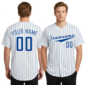 Custom <b>Baseball</b> Jersey Men's Short Sleeve Striped White Blue V Neck Breathable Polyester Teamname 00 Printed Uniform - Product Image 5