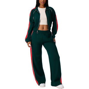 Ensemble de survêtement deux pièces pour femme : veste zippée à manches longues et pantalon large – Tenue décontractée pour le sport, le fitness et l'entraînement en salle de sport - Product Image 1