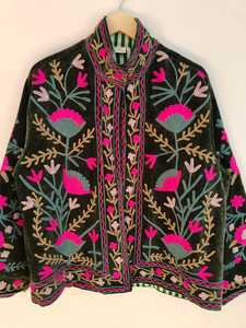 Velvet Suzani Embroidered <b>Jacket</b> Handmade indian ethnic embroidery <b>jackets</b> Floral Suzani <b>Jacket</b> Pure Velvet <b>Jacket</b> Boho <b>Hippie</b> - Product Image 3