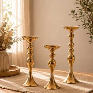Ensemble de 3 chandeliers en métal doré, porte-bougies coniques pour la décoration de la maison, centre de table de mariage, décoration de table de Noël - Product Image 2