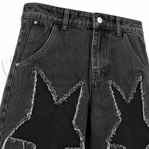 Jeans amples pour hommes, écologiques, respirants, noirs délavés, taille mi-haute, avec surpiqûres contrastées, style streetwear, vente en gros - Product Image 6