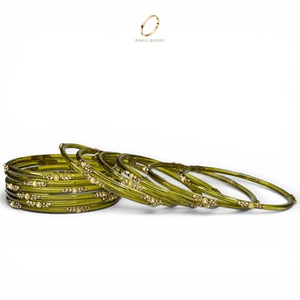 Ensemble de bracelets en verre de style Kashmiri Raindrop, couleur vert olive, pour mariage, pour femmes, au prix de gros le plus bas - Product Image 4