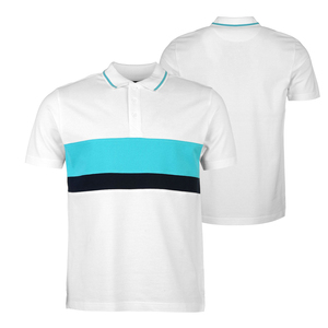 เสื้อโปโลแขนสั้นผู้ชายสีขาวผ้าฝ้ายลายทางสีฟ้าครามและสีกรมท่า สวมใส่สบาย/ระบายอากาศได้ดี มีจำหน่ายแล้ว - Product Image 1