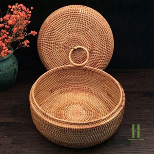 BEST SELLER Eco-Friendly Rattan Divided <b>Storage</b> <b>Basket</b> with Lid Handmade <b>Wicker</b> Snack Candy Fruit Box Vietnam Supplier OEM ODM - Product Image 6