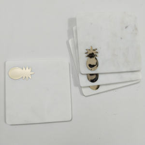 Juego de 4 posavasos de lujo con incrustaciones de latón y piedra de dragón, decorativos y únicos, de mármol bien acabado, hechos en India. - Product Image 2