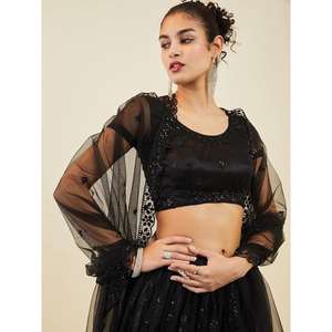 ชุดปาร์ตี้ปักเลื่อมสีดำสวยงามชุด lehenga choli พร้อมตาข่าย dupatta - Product Image 5