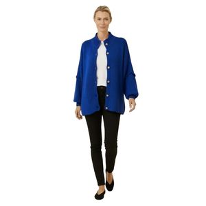 Suéter Cárdigan Azul para Mujer con Mangas Abullonadas, Botones al Frente, Tejido Suave, Corte Holgado, Casual, de Moda, Manga Larga, Fabricante con Logotipo Personalizado - Product Image 4