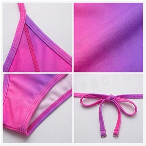 Conjunto de Bikini Halter Degradado Rosa para Mujer, Traje de Baño de Dos Piezas con Tiras Laterales Ajustables, Spandex y Poliéster, Ropa de Playa - Product Image 4