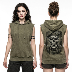 Sudadera sin mangas personalizada para mujer, verde oliva, con estampado gráfico de calavera, estilo urbano, corte holgado, para gimnasio, fabricante B2B - Product Image 1