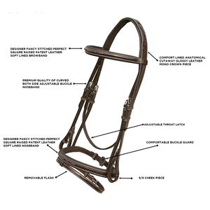 Vente en gros de bride carrée surélevée brillante brevetée Endurance Bride Flash à bande de nez snaffle cousue fantaisie pour chevaux équestres - Product Image 5