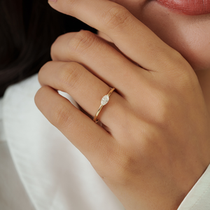 Factory Custom Design Marquise Cut Diamond K14 Real Yellow Gold <b>Stacking</b> Tiny Engagement <b>Ring</b> Proposal Jewelry Gift For Her - Product Image 2