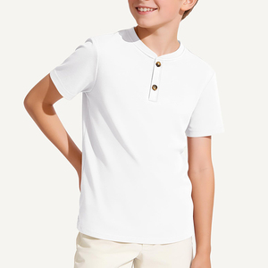 Summer Children School Uniforms Knit <b>Henley</b> T-Shirt Kids White Cotton Short Sleeve Tee Shirts For Boys - Product Image 2