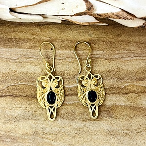 Boucles d'oreilles pendantes hibou bohème très demandées, ethniques, en laiton et onyx, plaqué or 18 carats, vintage, motif animal, pour femme, vente en gros OEM ODM - Product Image 1