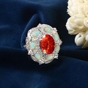 Anillo de Plata de Ley con Zafiro Padparadscha, Gema Naranja de Ceilán, Detalle de Ópalo, Hecho a Mano, Regalo de Compromiso - Product Image 4
