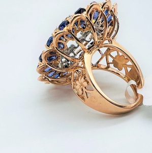 Flower Shape Rose Gold Plated Cocktail <b>Ring</b> With Natural Sapphire And Diamond Pave Setting For Women Wedding Jewelry - Product Image 3