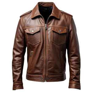 Veste de motard en cuir PU marron pour homme, style rétro, imperméable, col rabattable, veste en cuir décontractée - Product Image 4