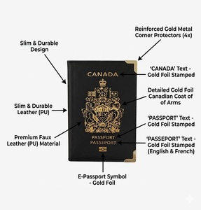 Wriza Canadian Passport Cover PU Leather Travel <b>Wallet</b> <b>RFID</b> <b>Blocking</b> ID Holder for Tourism Promotion Business Gifts Black - Product Image 3