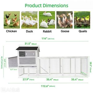 Grand poulailler extérieur gris avec nichoir, panneau imperméable anti-UV, cage à lapins, cage à volailles en bois - Product Image 2